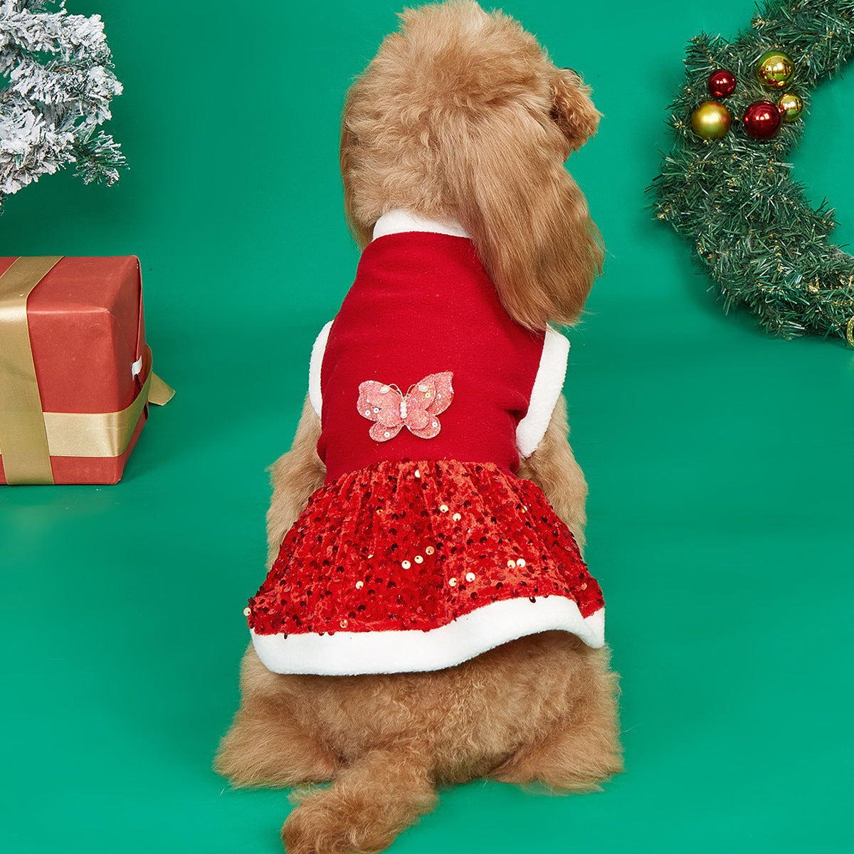 Autumn and Winter New Pet Plush Clothes Christmas Dog Dress Small Dog Teddy Dress Cat Clothes