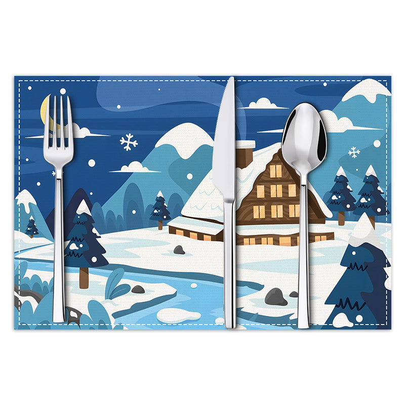 Christmas placemat white hemp Christmas scenery print home table mat living room dining table coaster