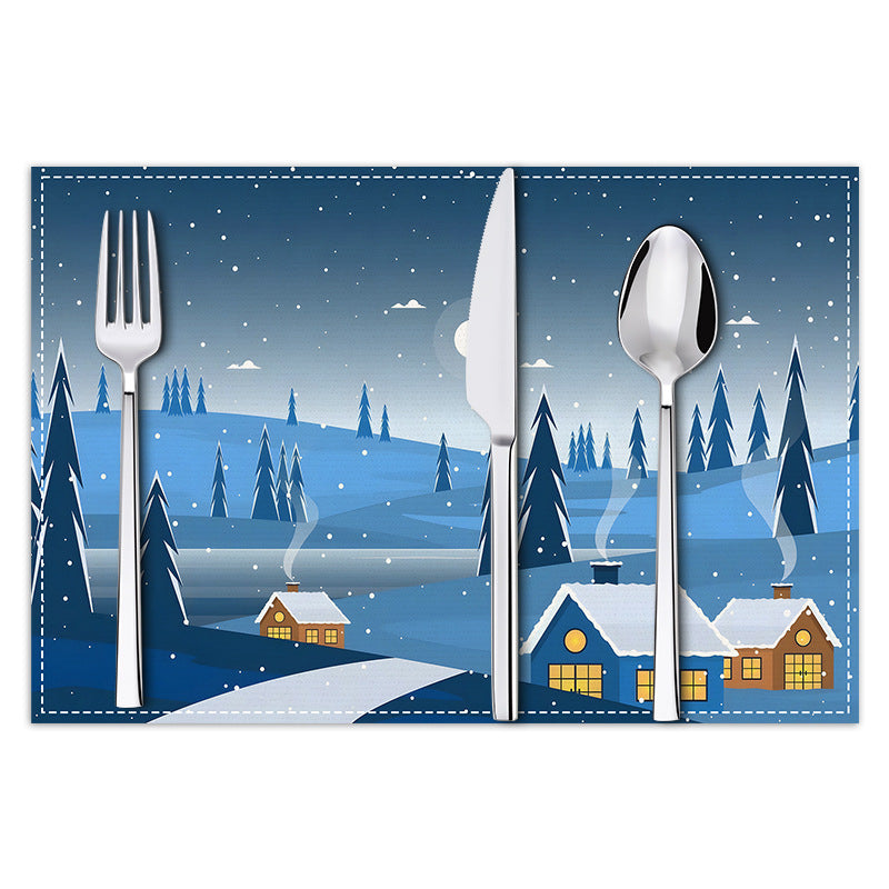 Christmas placemat white hemp Christmas scenery print home table mat living room dining table coaster