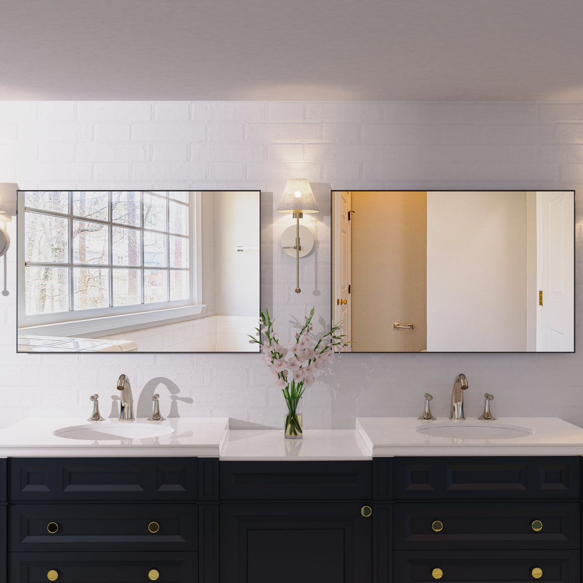 36x24 inch modern black bathroom mirror with aluminum frame decorative wall mirror suitable for living room, bedroom