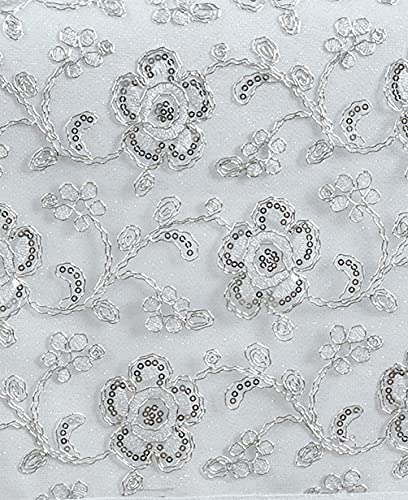 Fennco Styles Sequin Floral Embroidered Placemats 14" W x 20" L - Table Mats for Home, Dining Room, Banquets, Wedding, Holiday and Special Events