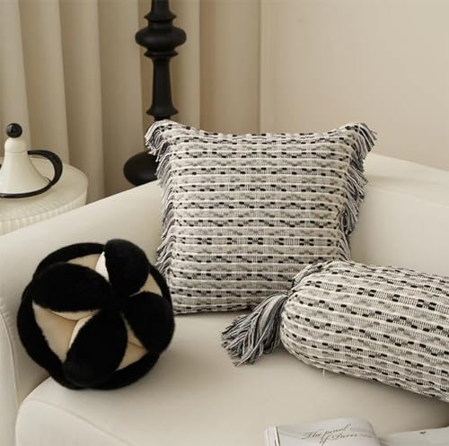 Fennco Styles Yarn Dyed Jacquard Decorative Throw Pillow Cover 18" W x 18" L - Colorful Striped Fringe Cushion Case for Home, Couch, Bedroom, Living Room and Office Décor