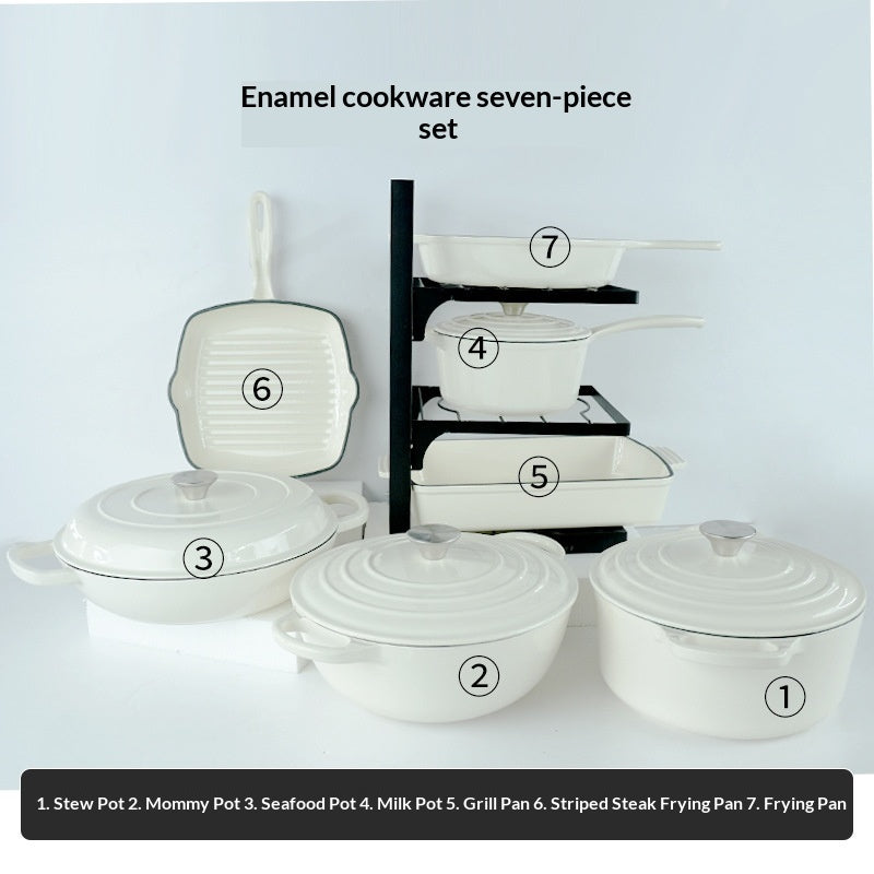 7 Pieces Cast Iron Enamel Cookware Set