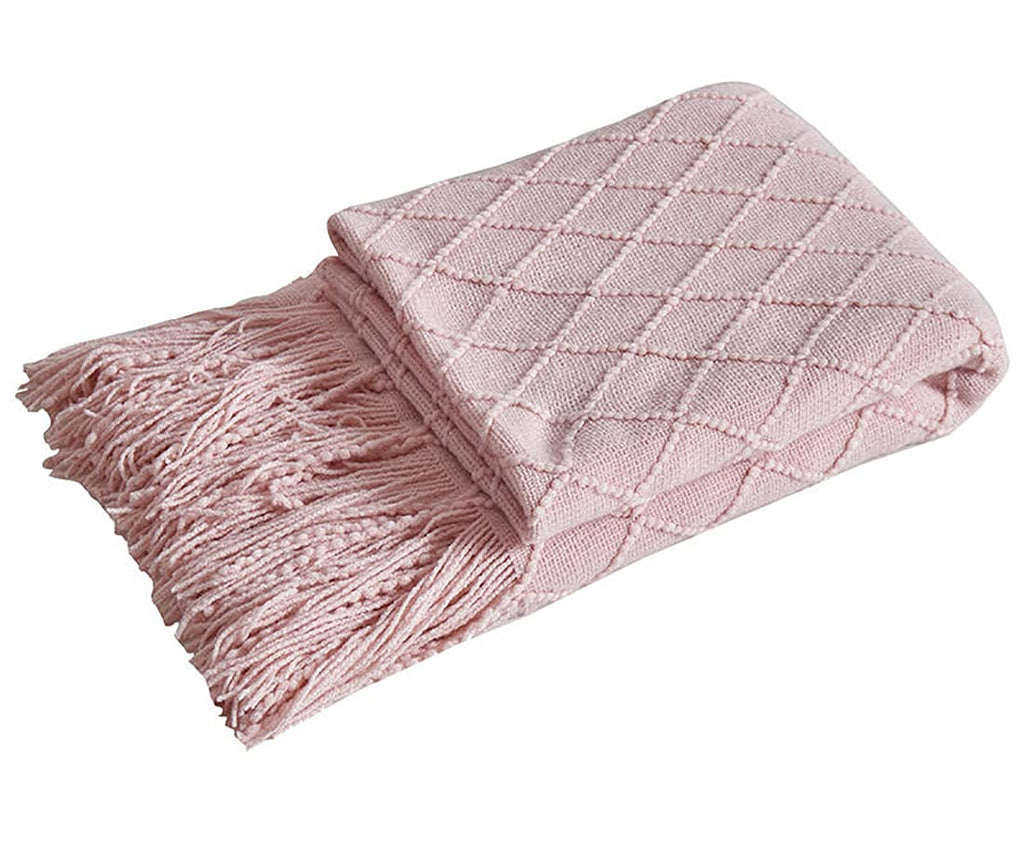Fennco Styles Rhombus Diamond Knit Modern Fringe Throw 50" W x 60" L - Geometric Throw Blanket for Sofa, Couch, Living Room, Bedroom Décor