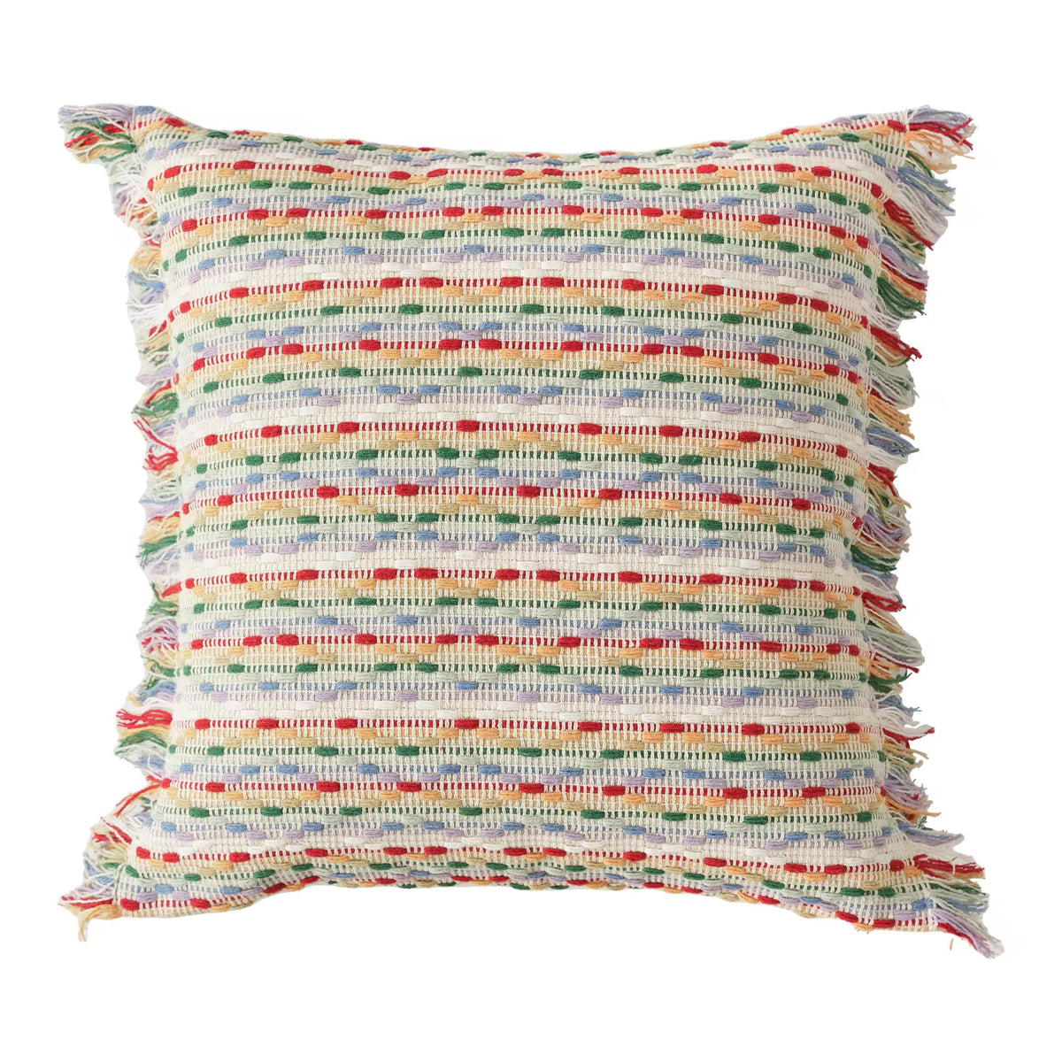 Fennco Styles Yarn Dyed Jacquard Decorative Throw Pillow Cover 18" W x 18" L - Colorful Striped Fringe Cushion Case for Home, Couch, Bedroom, Living Room and Office Décor