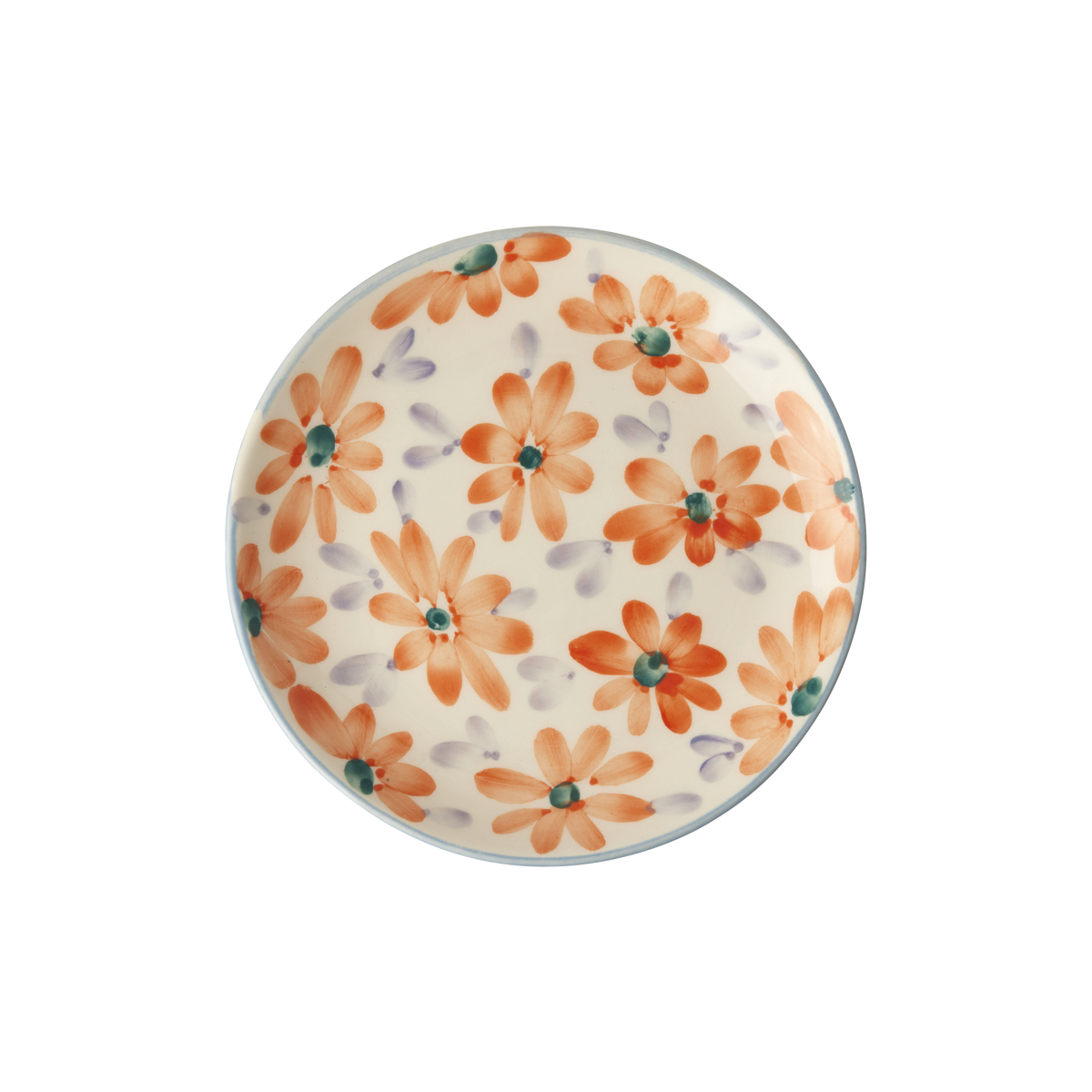 Ceramic Cake Plate with Hand Painted Orange Flowers