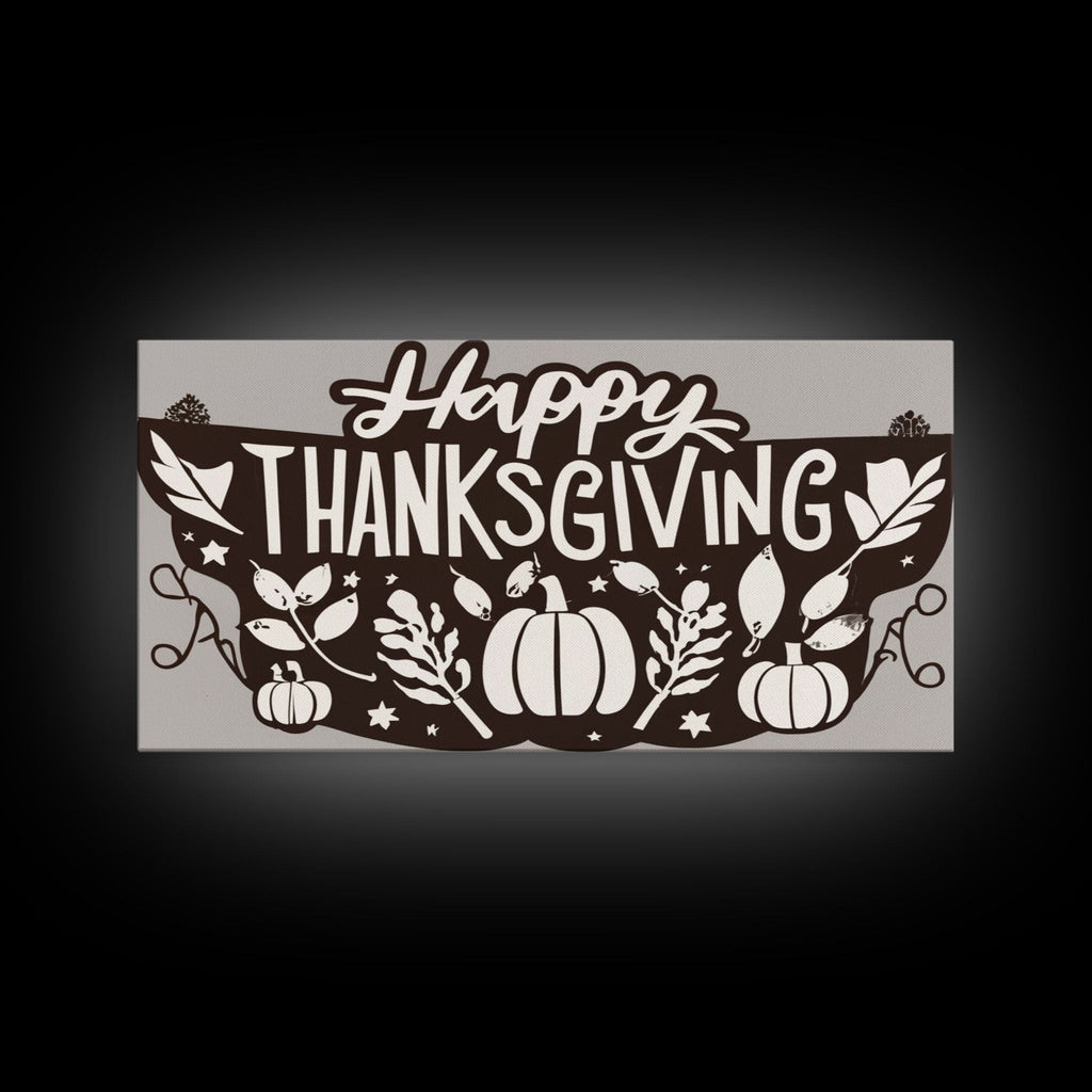 Happy Thanksgiving! Modern Farmhouse Wall Decor, Dining Room Wall Sign Kitchen Decor Large Framed Canvas Print, Fall Wall Art, Thankful