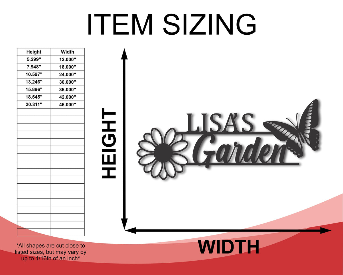 Custom Metal Garden Sign | Personalized Floral Butterfly Garden Art | Indoor Outdoor | Up to 46" | Over 20 Color Options