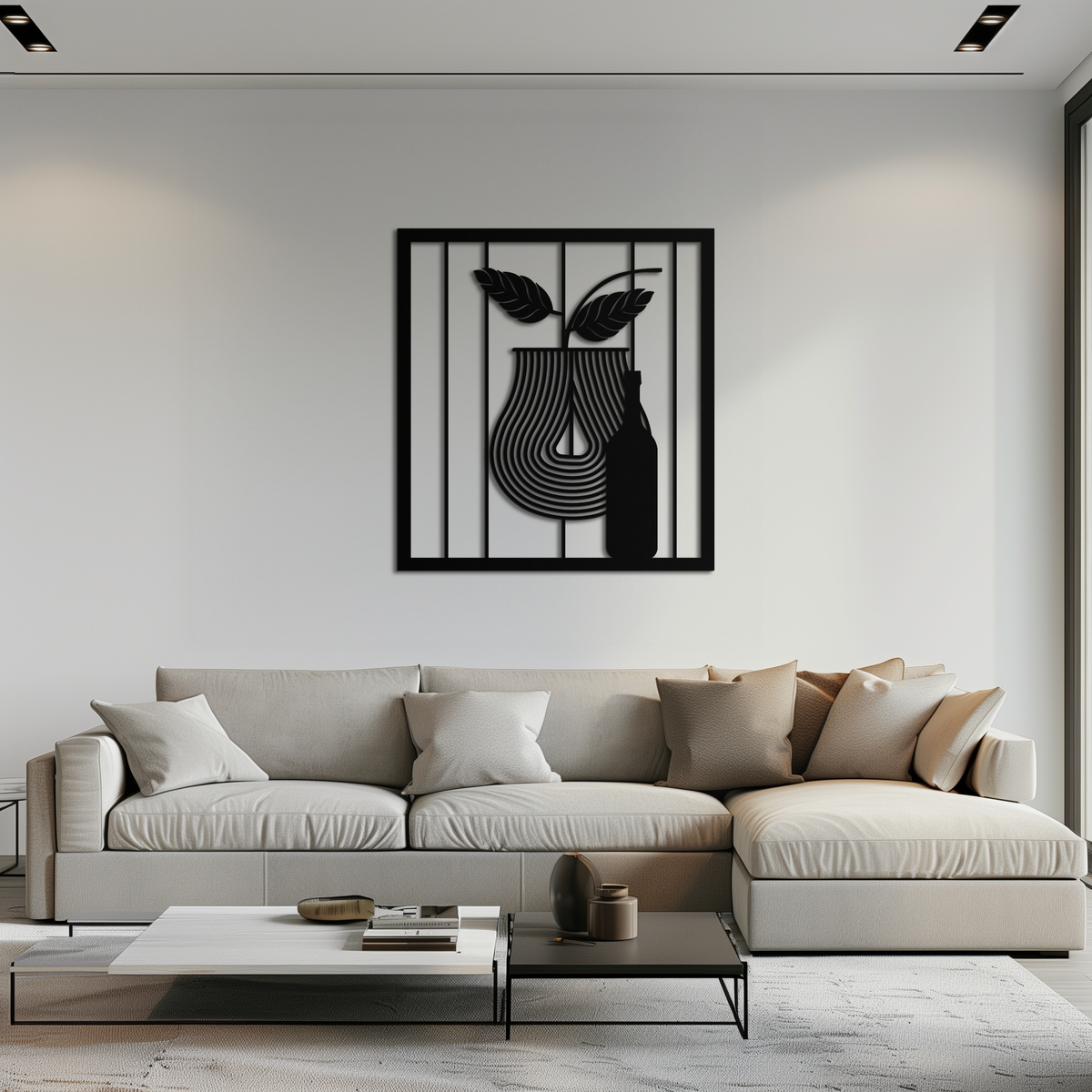 Bottle and Leaf Metal Wall Art – Modern Abstract Home Decor for Kitchen or Dining Room- KAF358