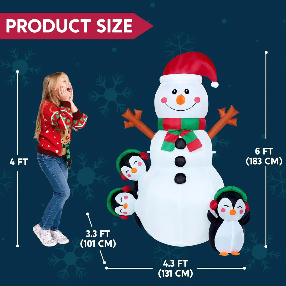 JOYFY 6 FT Christmas Snowman Inflatable Decoration with Build-in Multicolor LEDs Snowman Penguin Blow Up Inflatables for Xmas