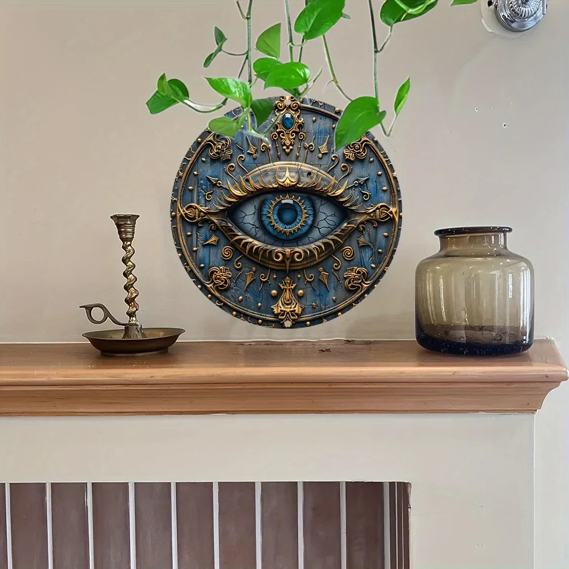 Metal Signage with All-Seeing Eye - Ancient Egyptian Wall Hanging Decoration, Living Dining Room -Pyramid Themed Home Decor Gift