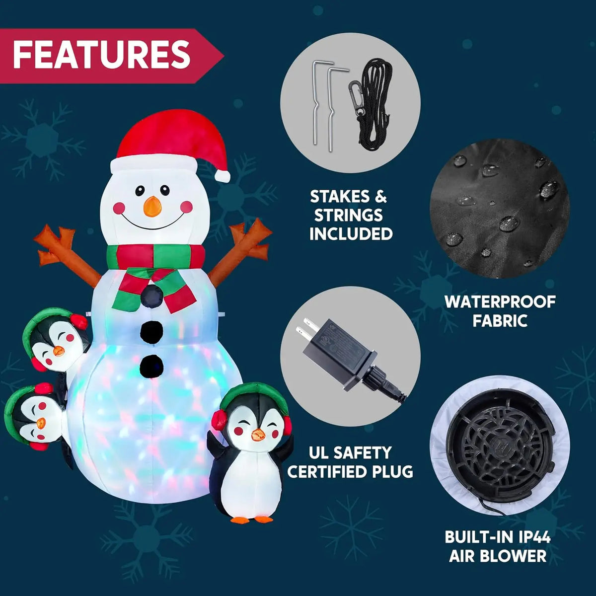 JOYFY 6 FT Christmas Snowman Inflatable Decoration with Build-in Multicolor LEDs Snowman Penguin Blow Up Inflatables for Xmas