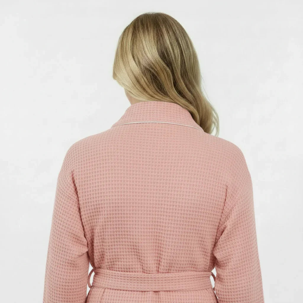 Women’s Waffle Piping Bathrobe – Lightweight Spa-Style Comfort
