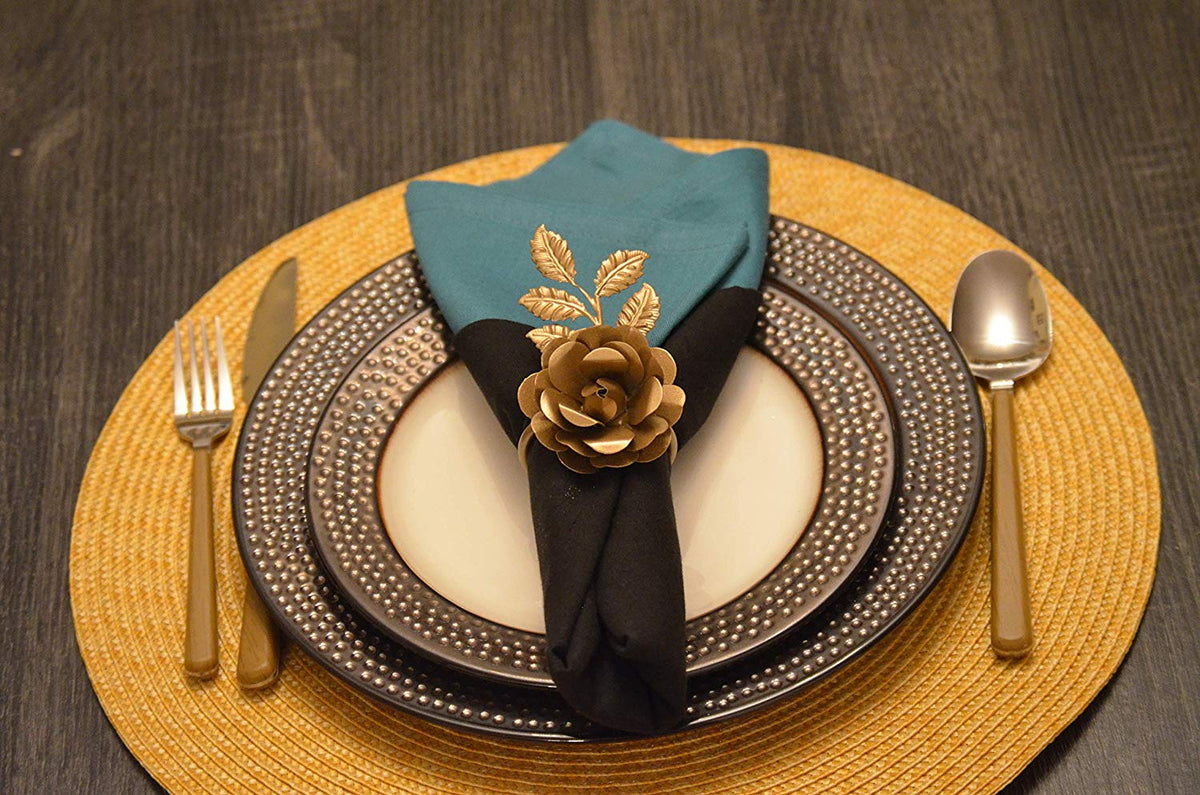 Vibhsa Gold Rose Napkin Rings | Set of 4, Handcrafted
